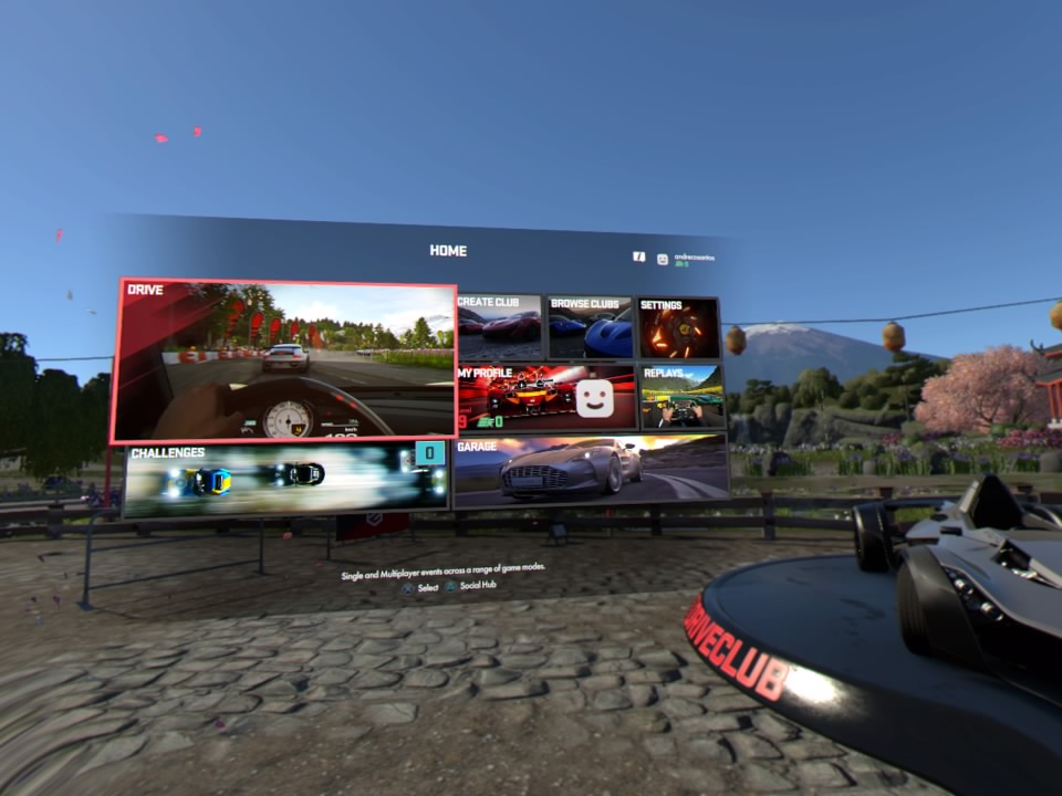 Imagem dos menus de DRIVECLUB™ VR 